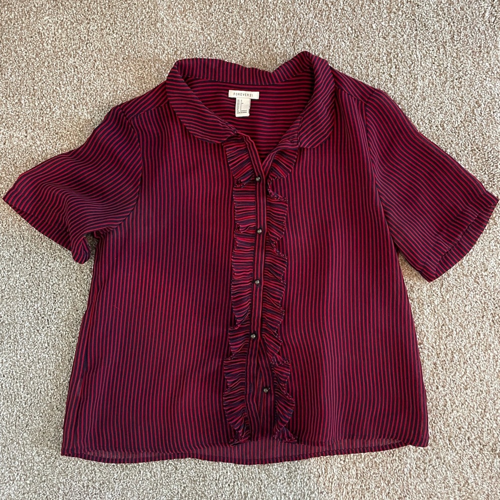 Striped Nylon Ruffle Blouse